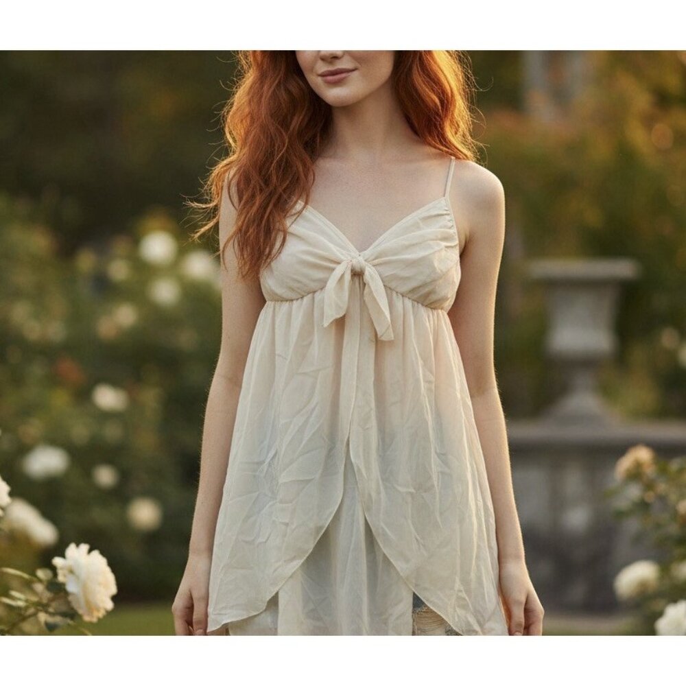 Vintage Victoria’s Secret‎ gold label babydoll Dress Beige small Cottage Sheer